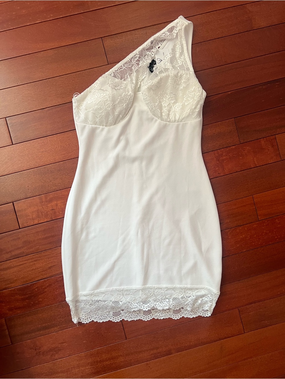 Windsor White One-Shoulder Lace Chemise Slip
